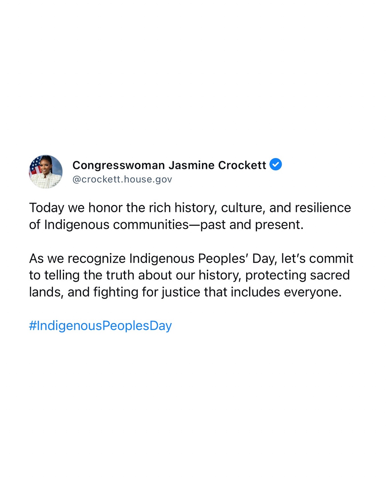 Today we honor the rich... - Congresswoman Jasmine Crockett | Facebook
