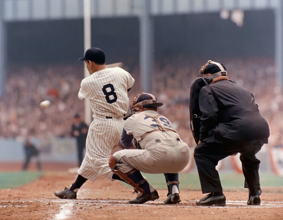 Old-Time - Yogi Berra swinging at a pitch with Roy Campanella catching ...