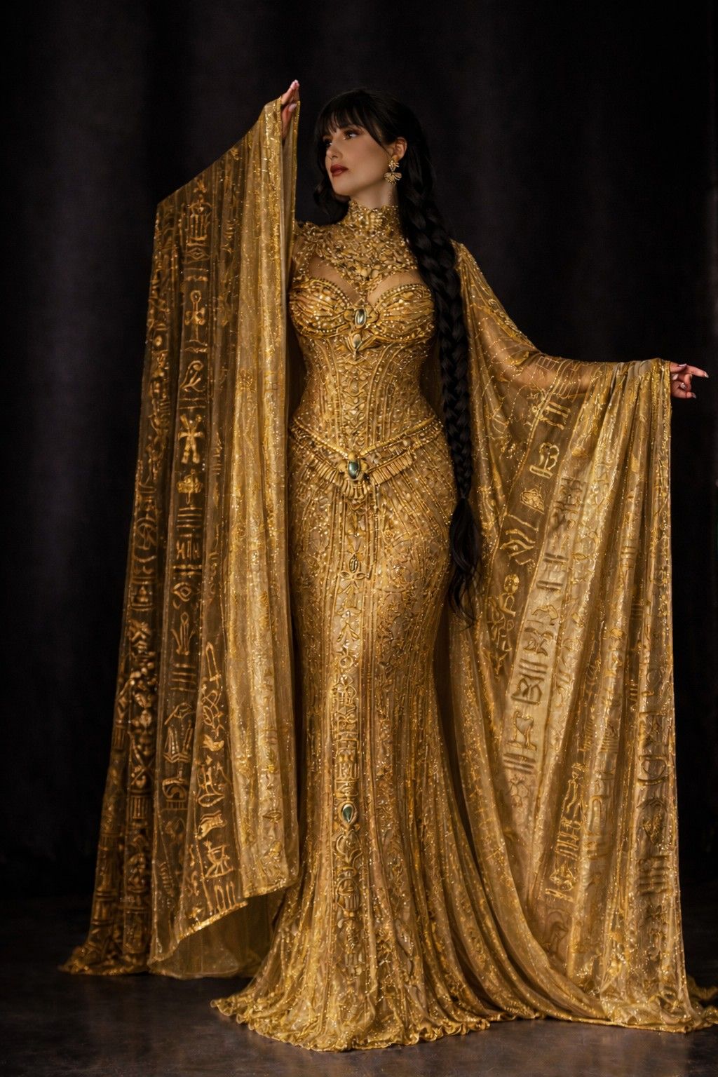 gold egyptian dress The royal dress, the Wing of Isis 🇪🇬♥️🇪🇬 3D floral prom dress