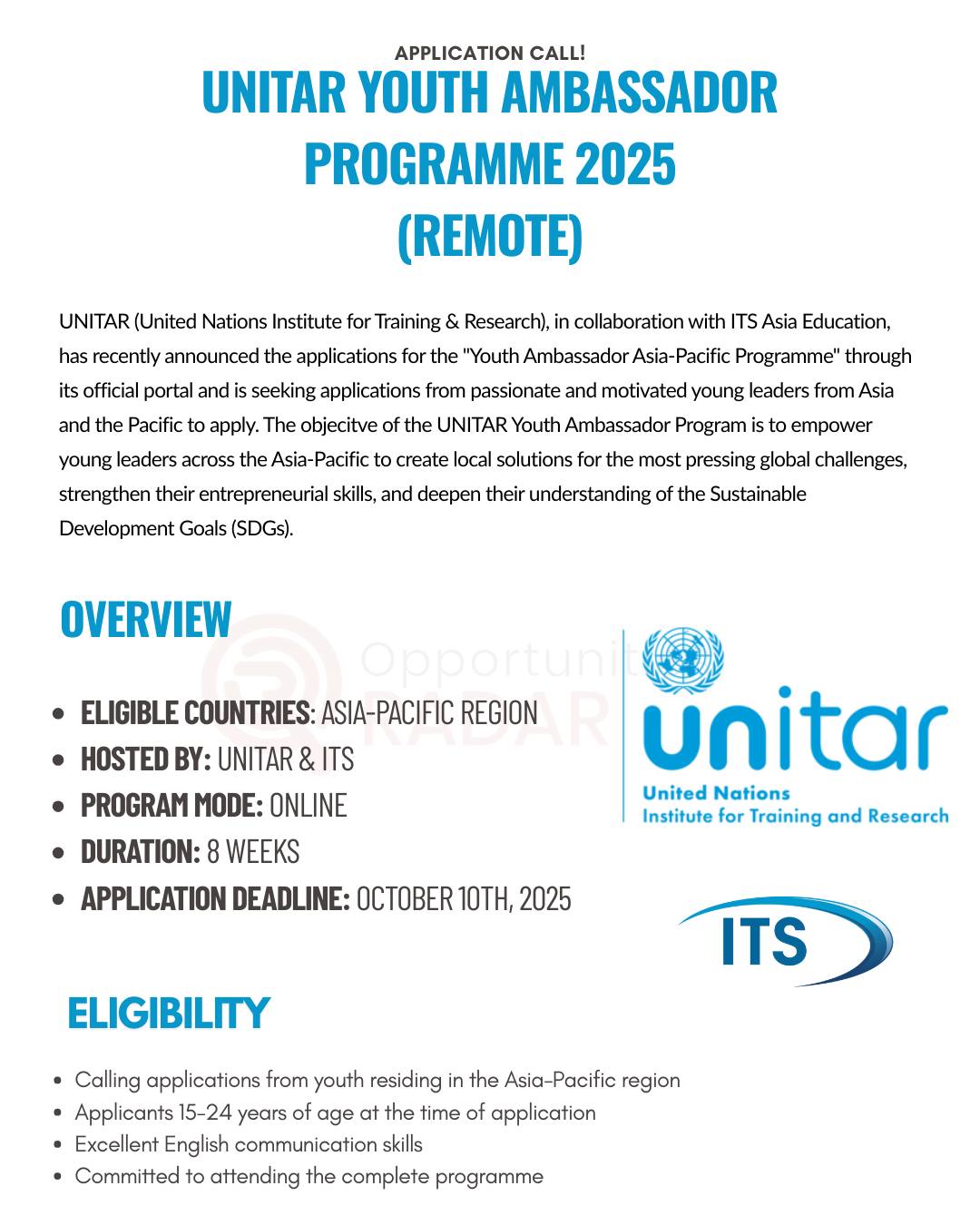 UNITAR Youth Ambassador Program 2025... - Youth Opportunity | Facebook
