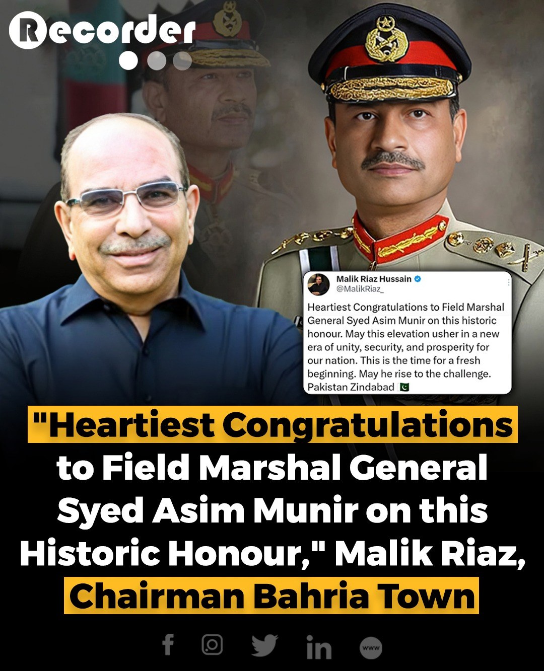 Startup - Bahria Town Chairman Malik Riaz extended his heartfelt ...