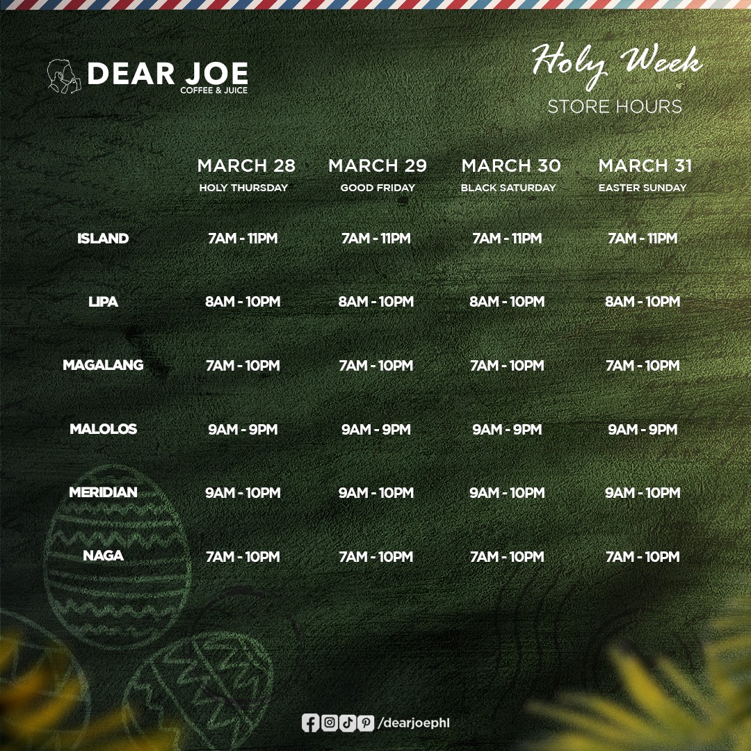 Dear Joe - This Holy Week, Dear Joe extends its doors for...