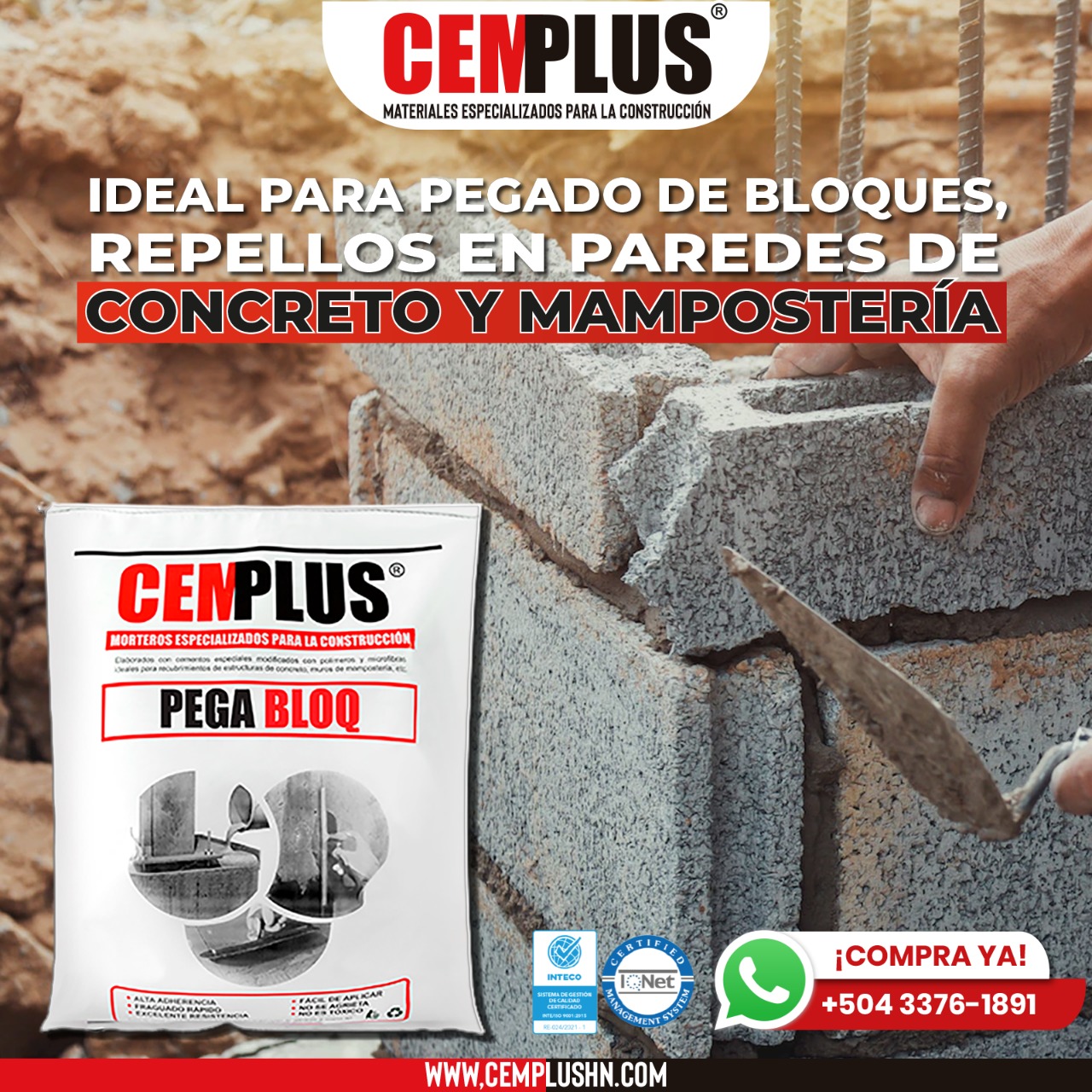 Cemplus - PEGABLOQ es un mortero cementicio de fraguado rápido y alto ...