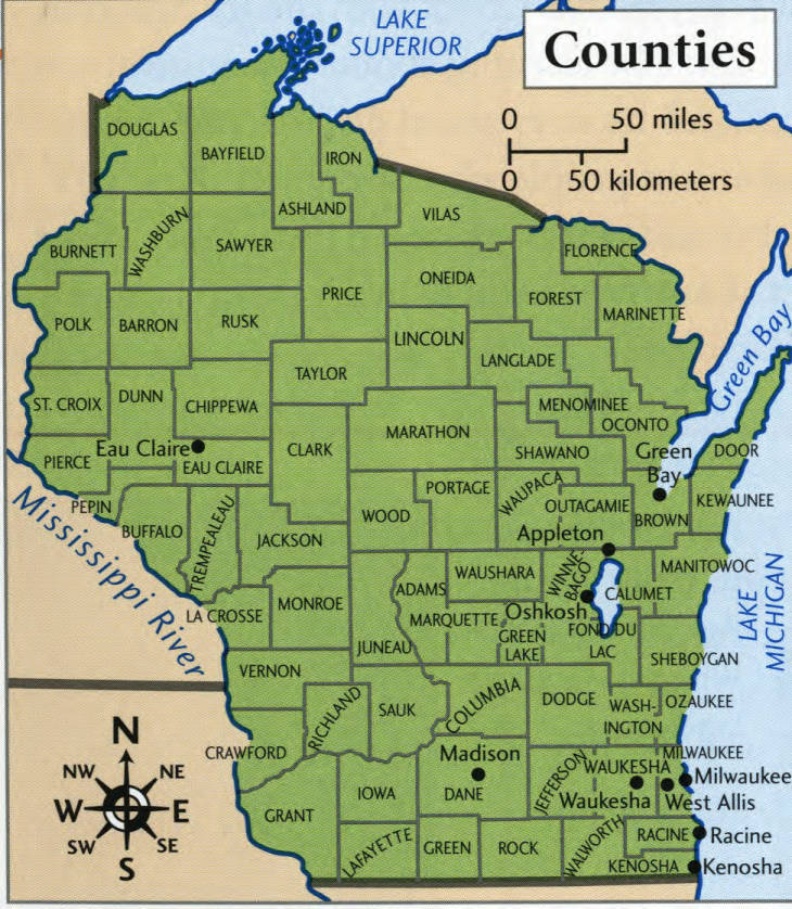 Map Of Wisconsin Showing Counties Wisconsin County Map Editable