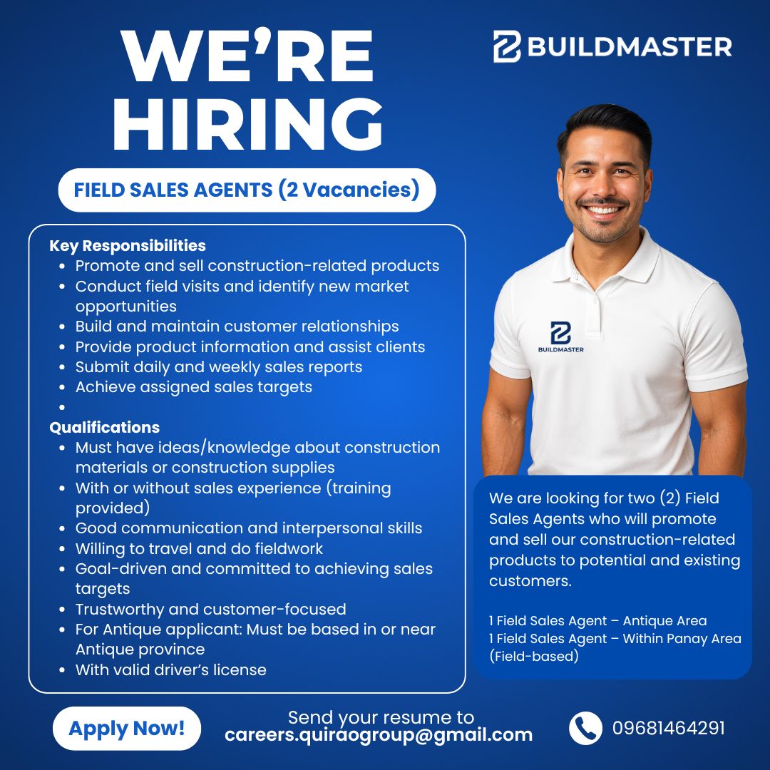 Buildmaster.ph - WE ARE HIRING! 🌟 FIELD SALES AGENTS (2... | Facebook