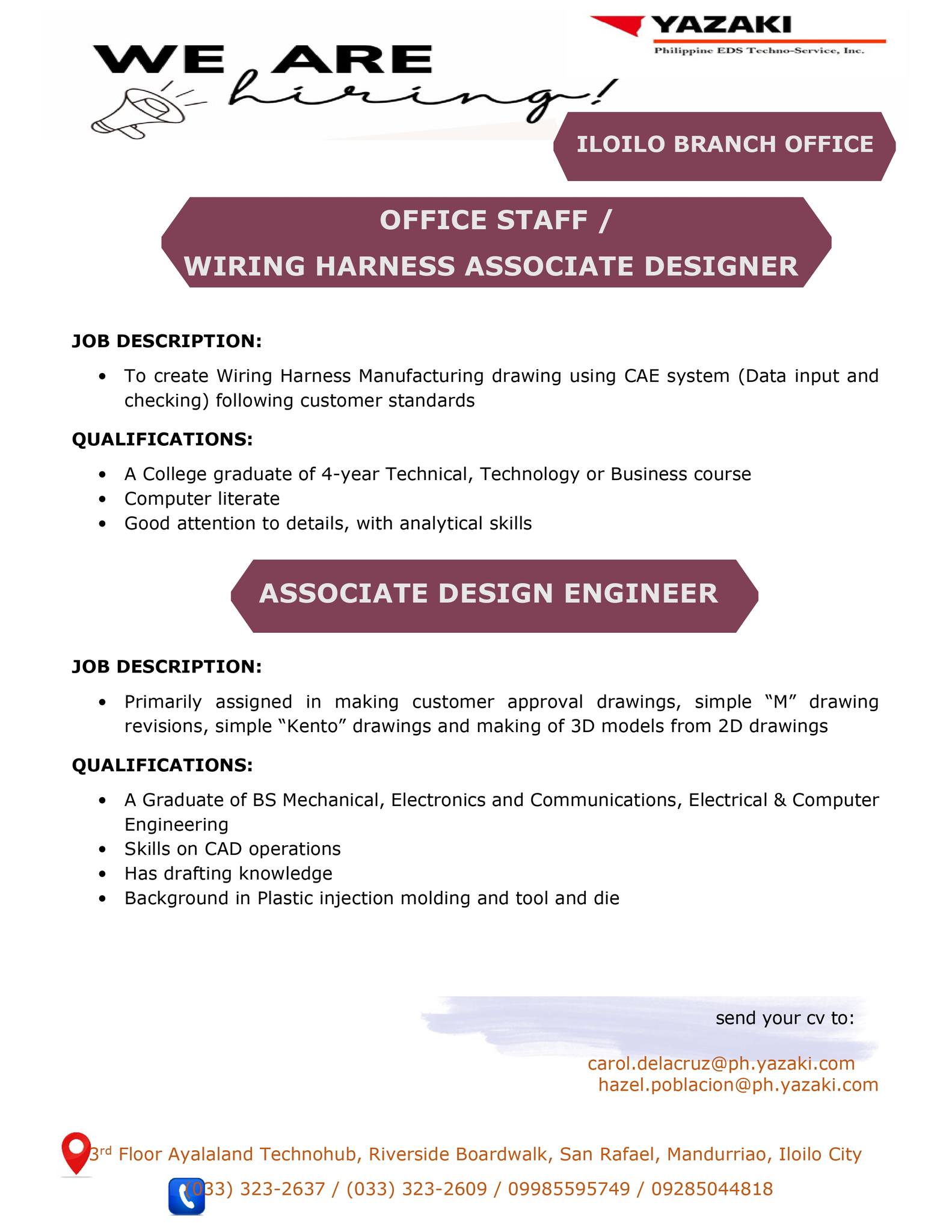 ISAT - YAZAKI Iloilo Branch is HIRING‼️ Office Staff/Wiring Harness ...