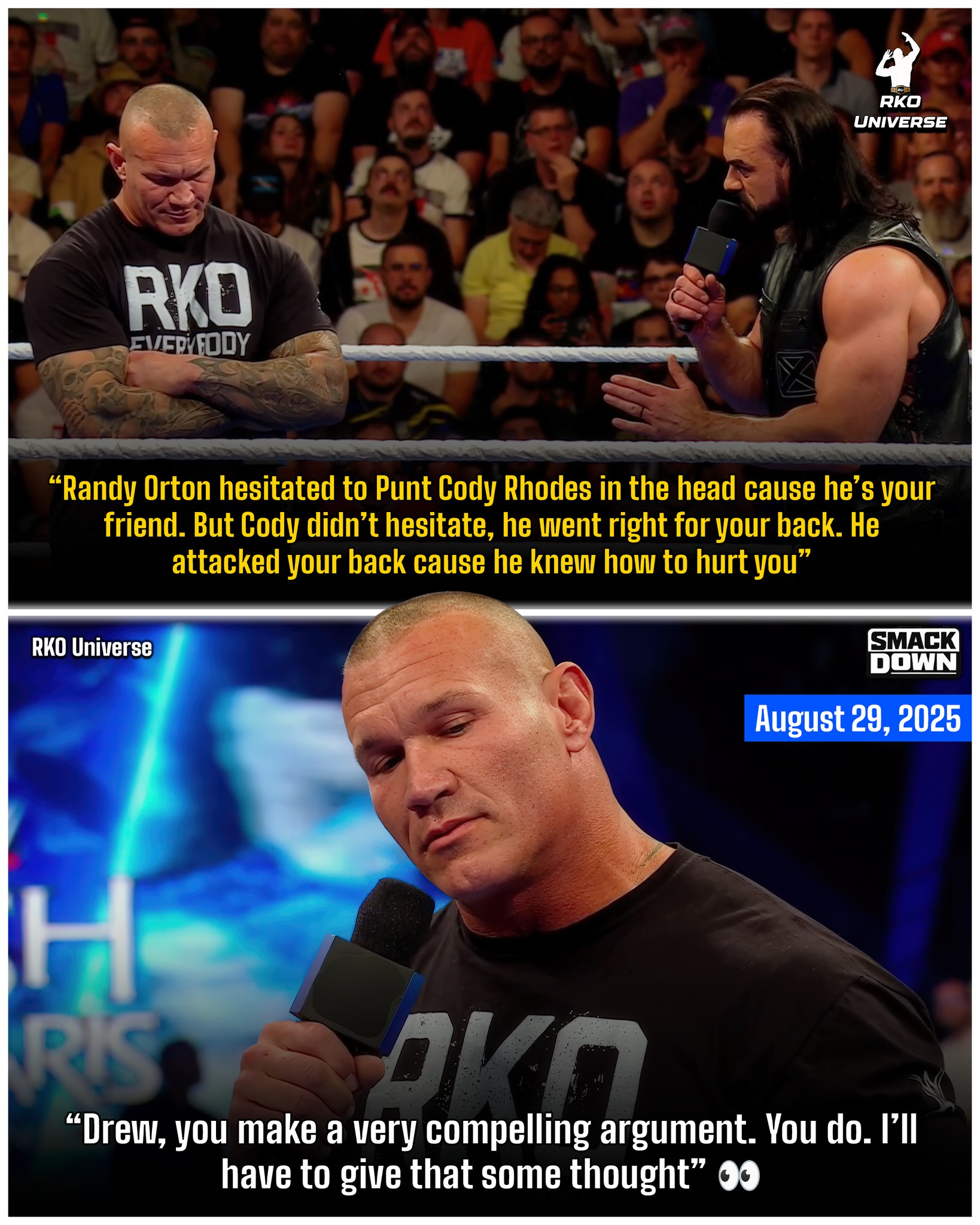 RKO - During Randy Orton’s short promo on SmackDown last night in Lyon ...