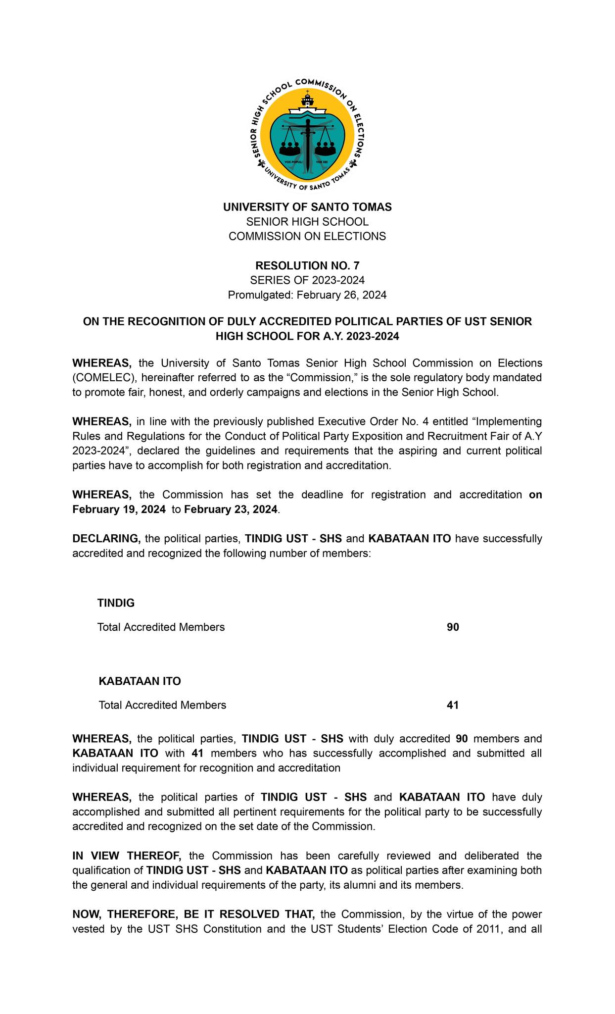 📝 ON THE RECOGNITION OF... - UST SHS Commission on Elections