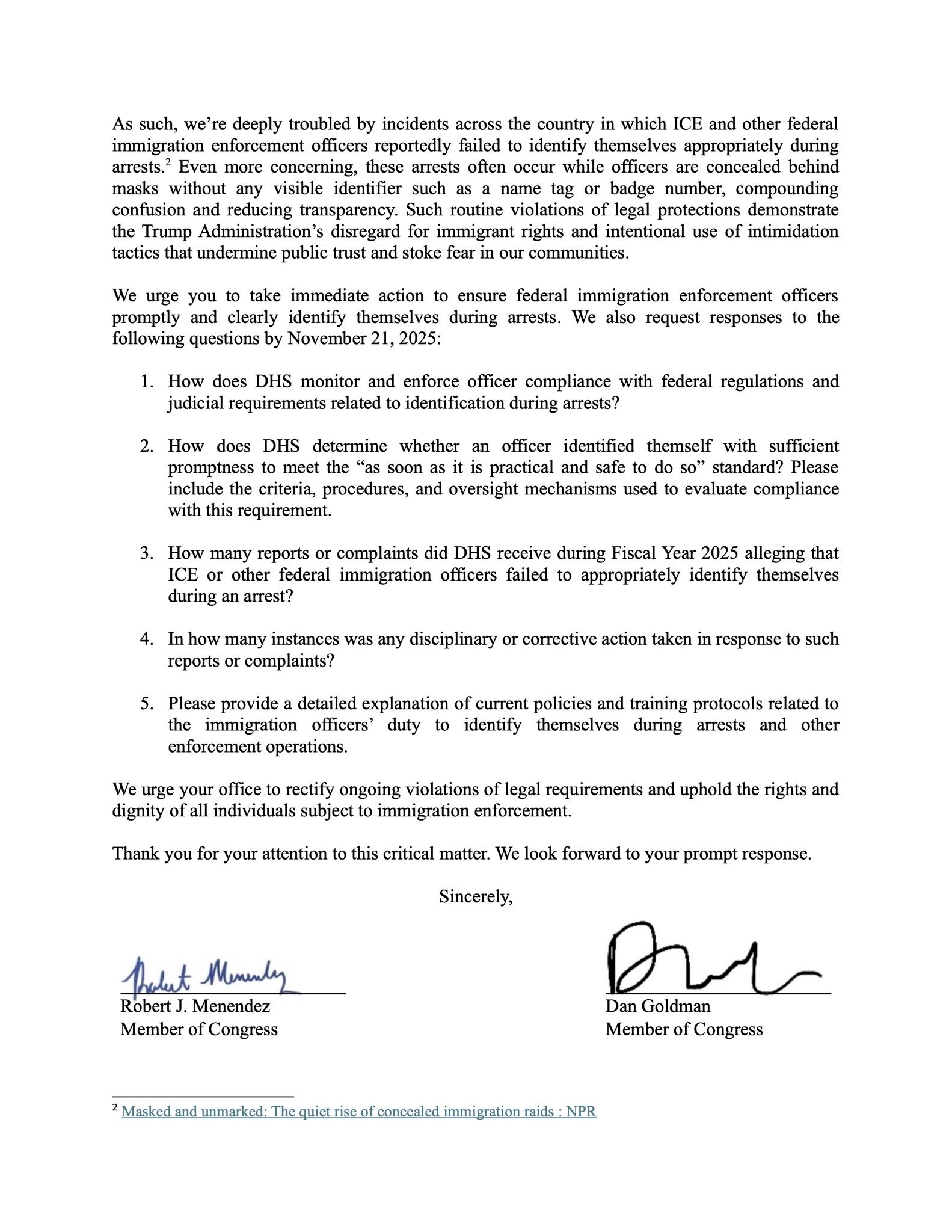 Federal law requires immigration... - Congressman Dan Goldman | Facebook