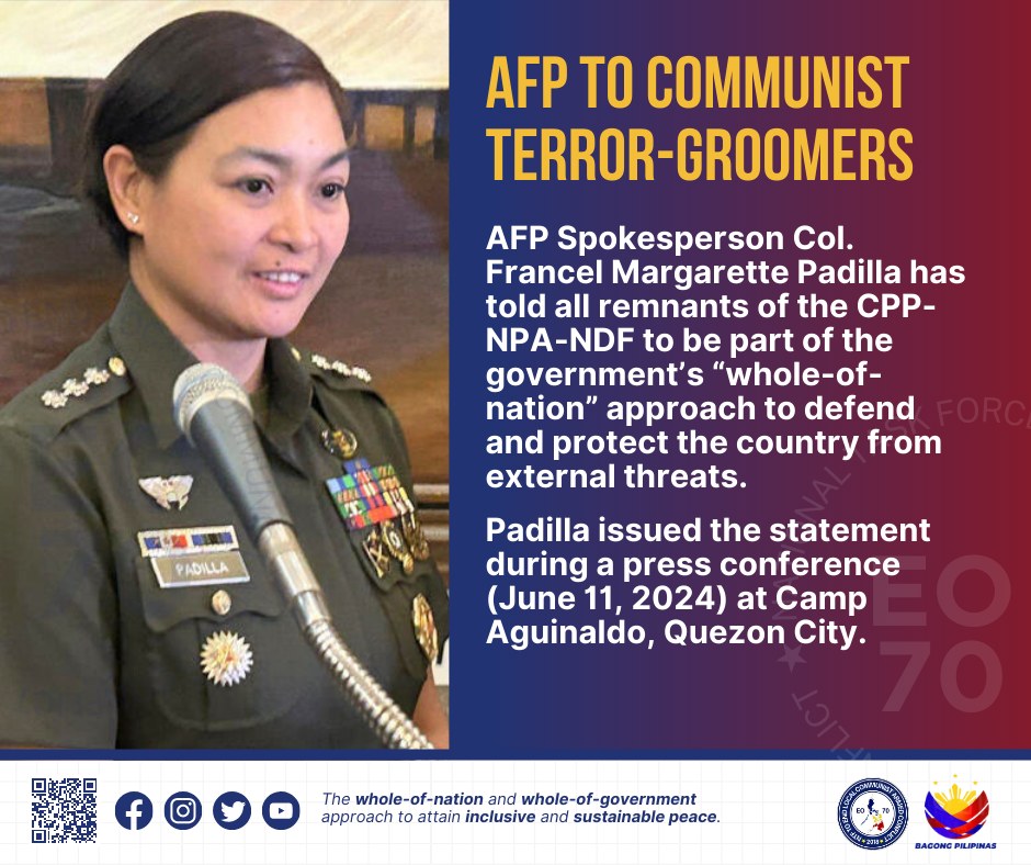 AFP TO COMMUNIST TERROR-GROOMERS AFP Spokesperson Col. Francel ...