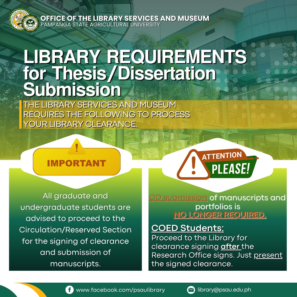 𝗟𝗶𝗯𝗿𝗮𝗿𝘆 𝗥𝗲𝗾𝘂𝗶𝗿𝗲𝗺𝗲𝗻𝘁𝘀... - PSAU Library Services and Museum | Facebook