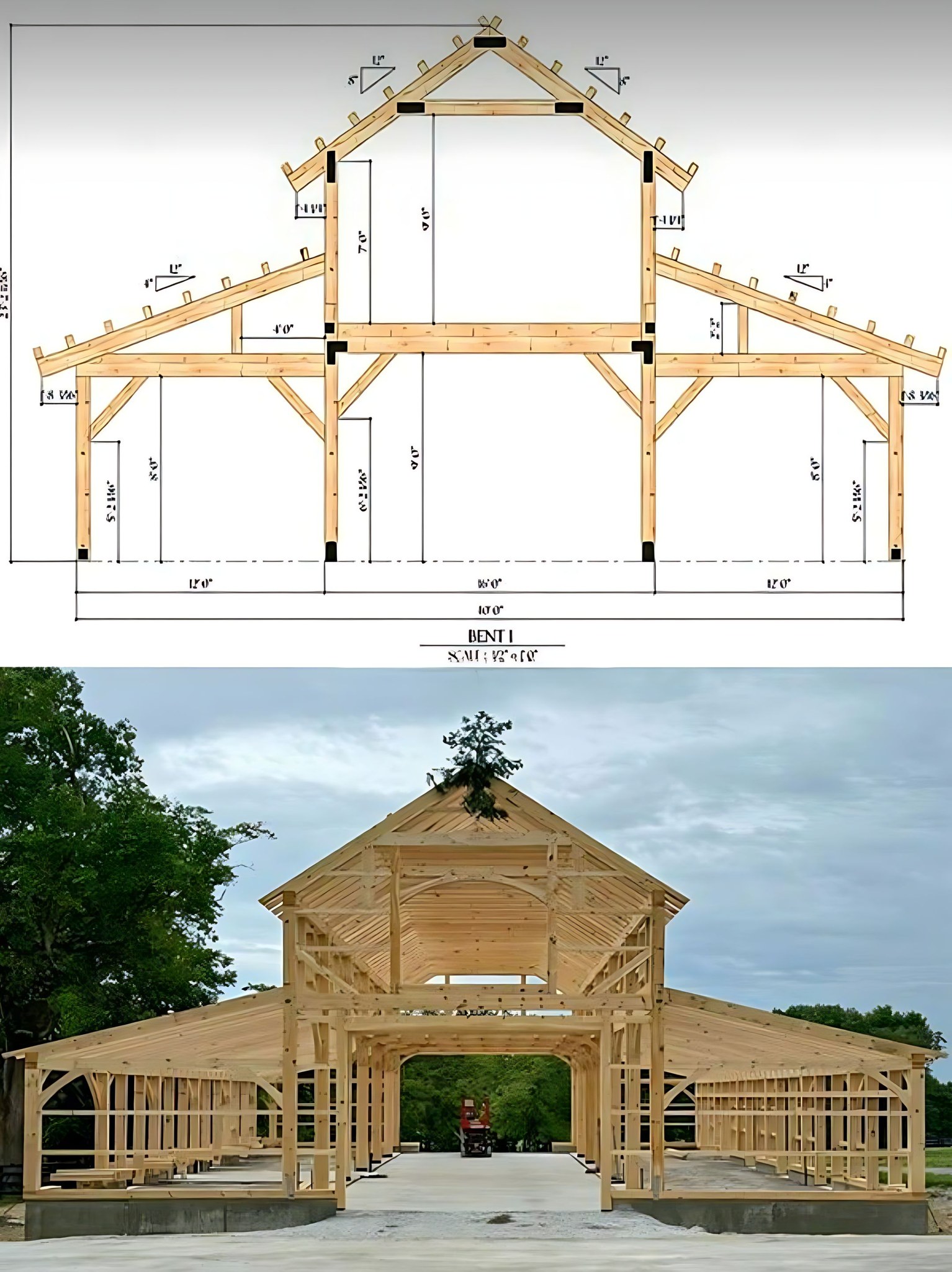 Good - The structural framework of a building, likely a barn or large ...