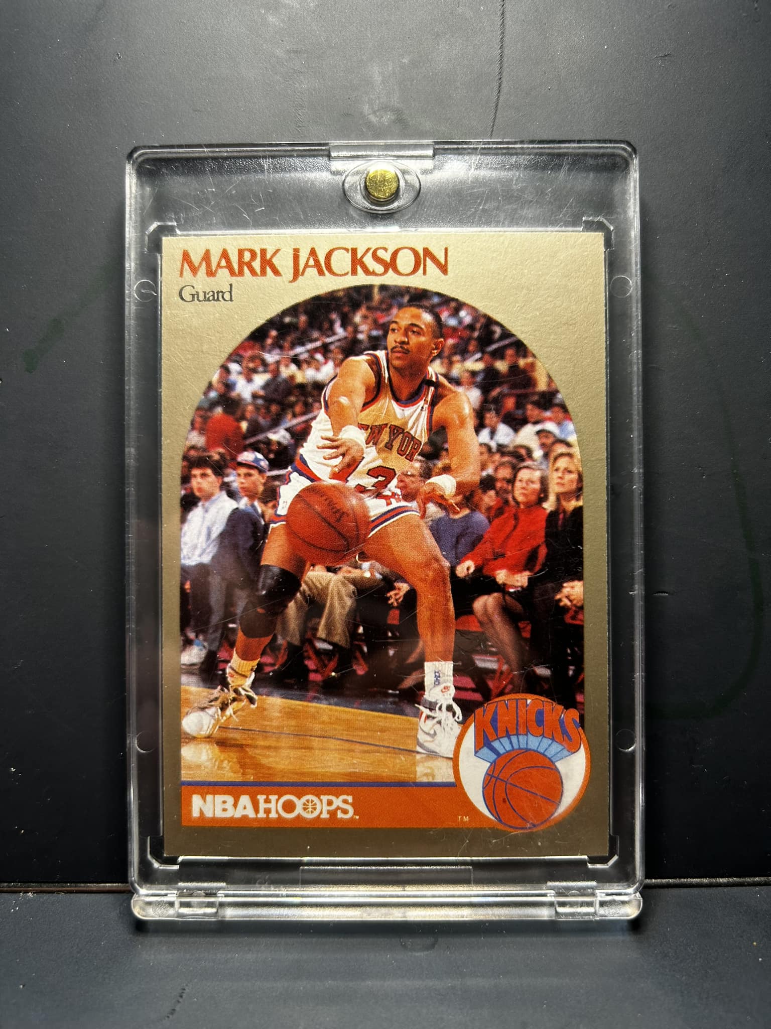 A 1990 Hoops basketball card featuring Mark Jackson is