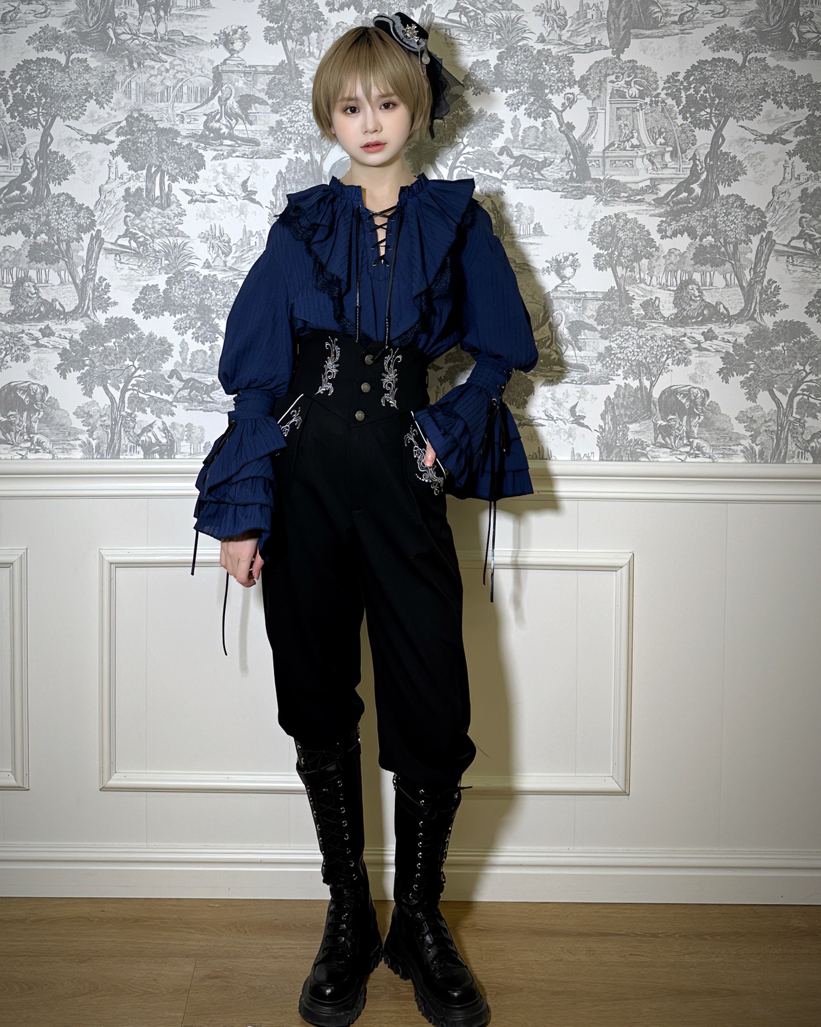 Ouji Lolita blouse + ouji pants/shorts + cloak set. Search 