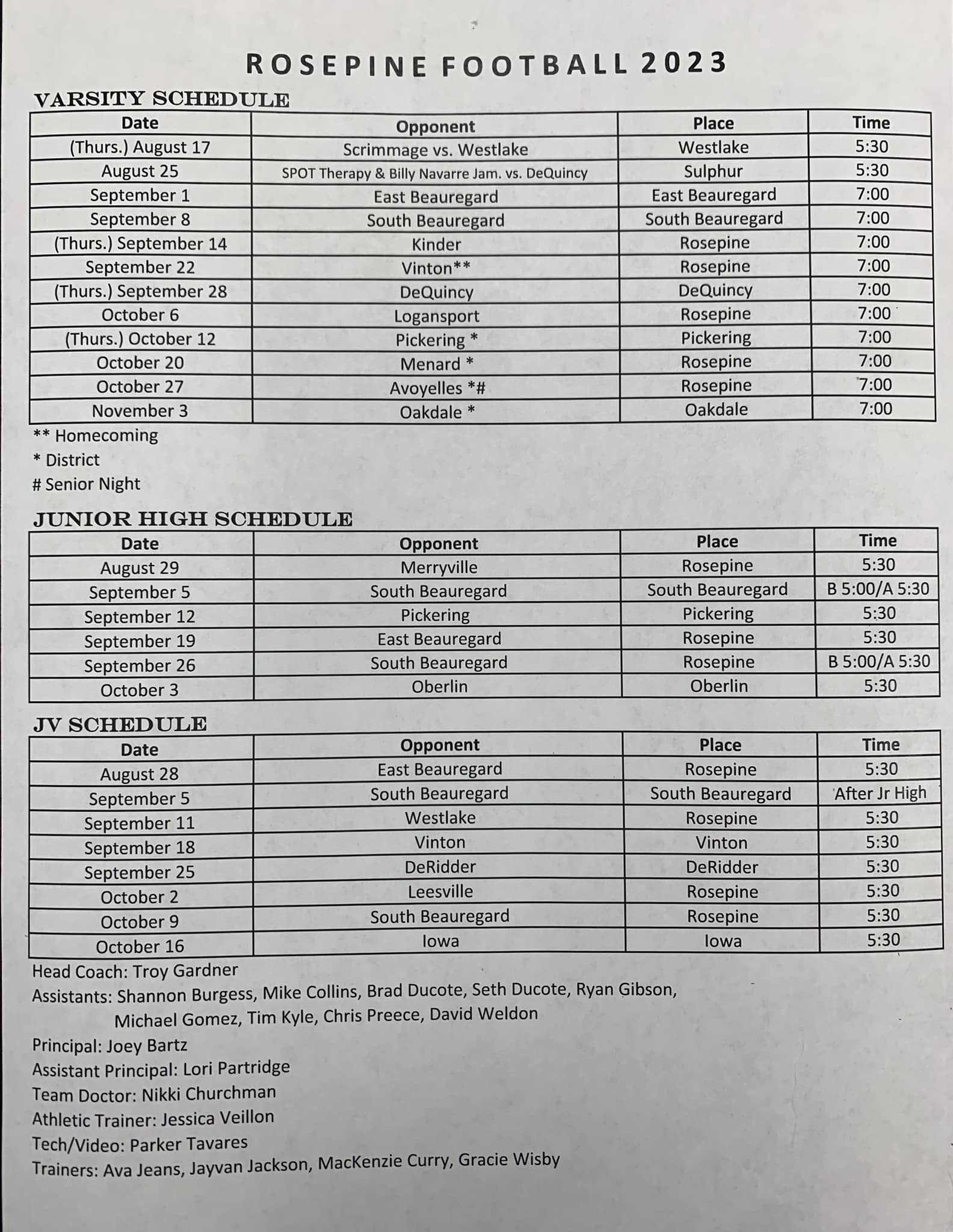 Rosepine - This is the updated schedule for all three teams! | Facebook