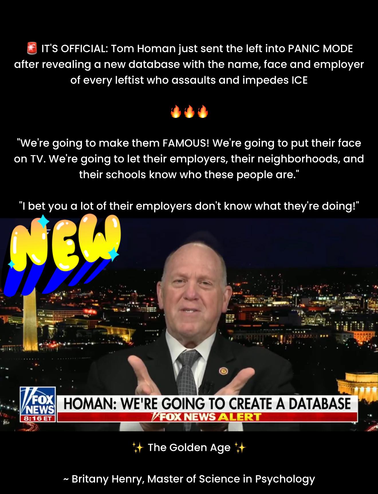 Britany - 🚨 IT'S OFFICIAL: Tom Homan just sent the left into PANIC MODE ...