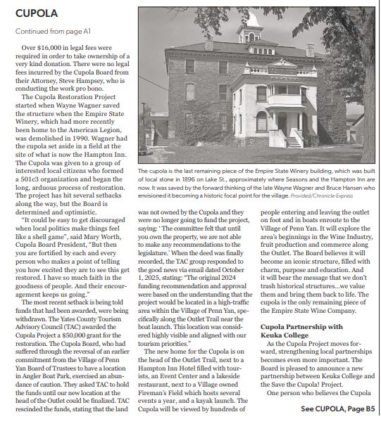 Cupola Project of the Cupola Restoration Project of Penn Yan, Inc ...