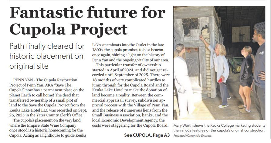 Cupola Project of the Cupola Restoration Project of Penn Yan, Inc ...
