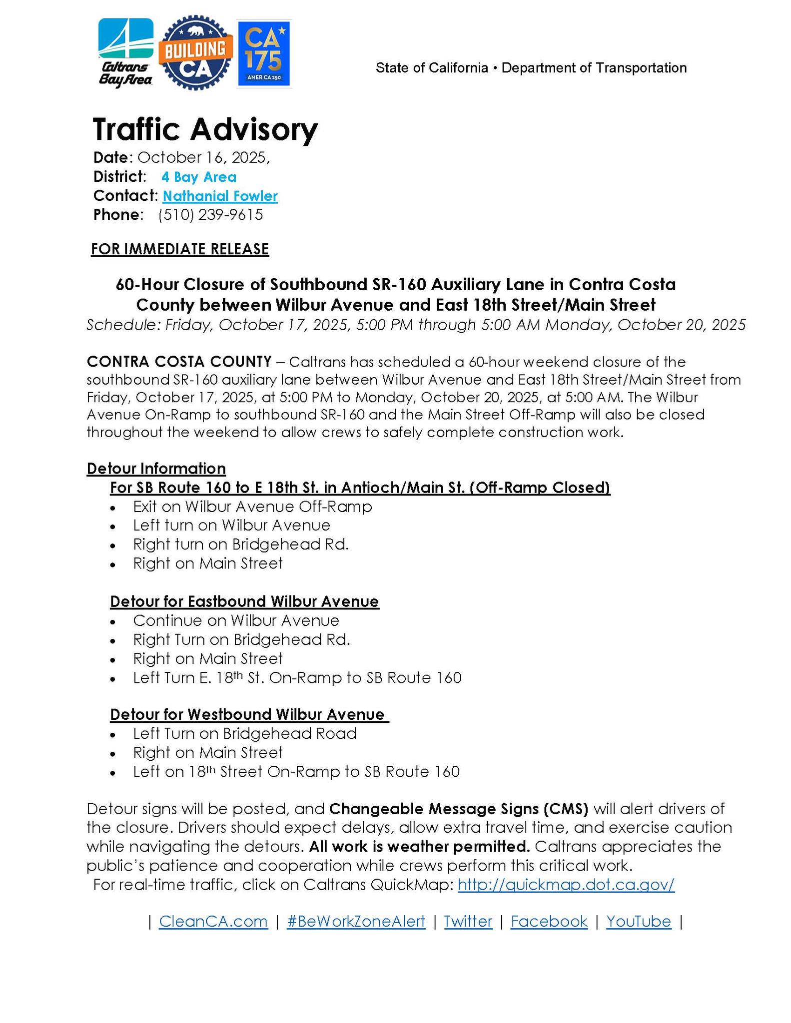 Caltrans - 🚧 Weekend Closure Alert – SR-160 in Antioch! 🚧 A 60-hour ...