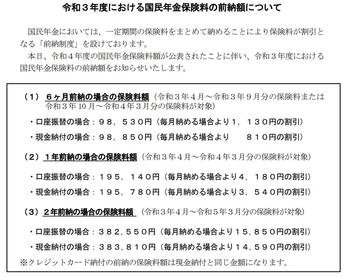宮本山起社会保険労務士事務所 2021 01 23 令和３年度国民年金保険料 前納額のご案内 Facebook