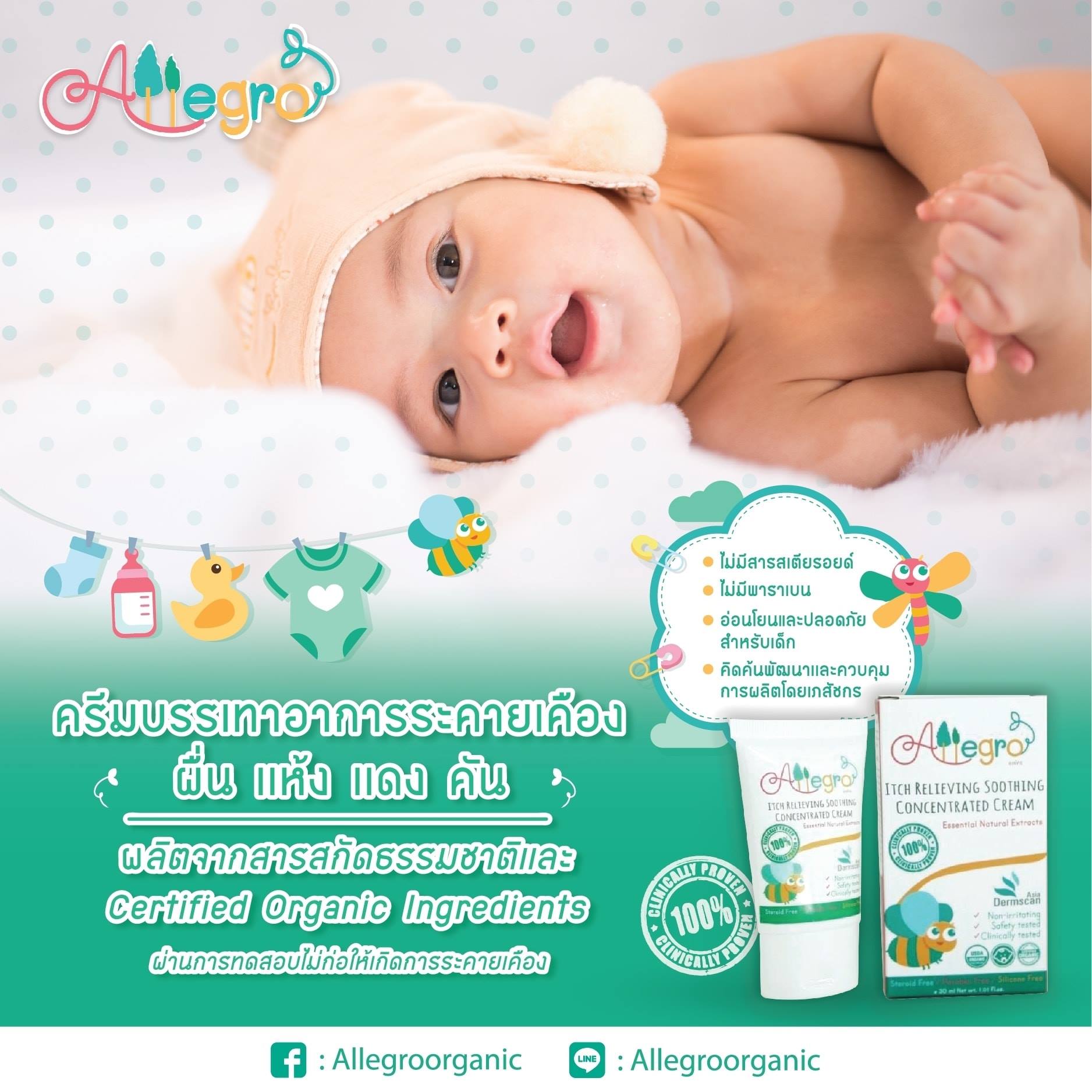 🐝 Allegro ครีมบรรเทาอาการระคายเคือง ผื่น แห้ง แดง คัน ผลิตจากสารสกัด ...