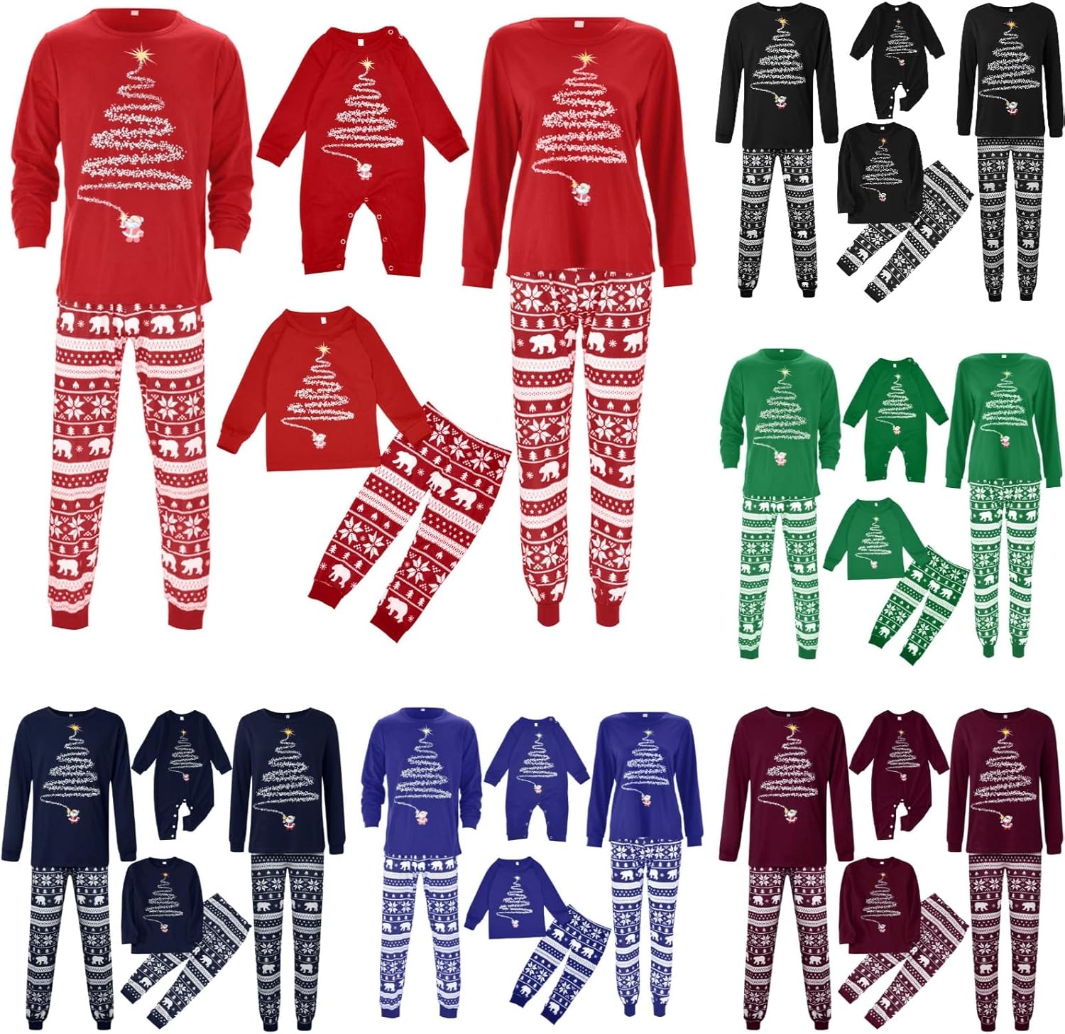 Pyjama Noël Famille Assorti – Ensemble Chaud Et Festif Parent Enfant Bébé – Motifs Joyeux Sapin & Père Noël
