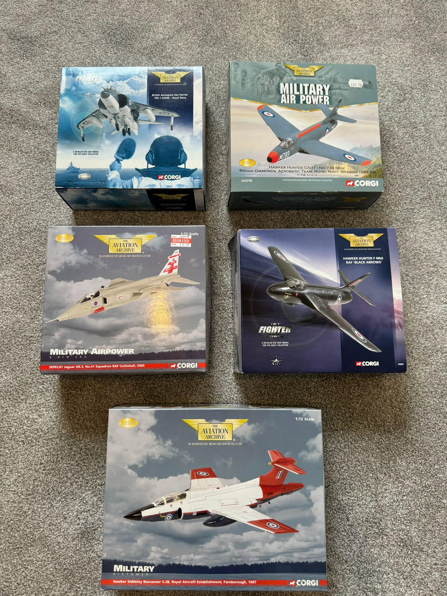 Diecast models of various military aircraft