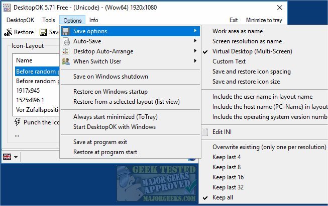 MajorGeeks - Updated - DesktopOK is #freeware designed to help you save ...