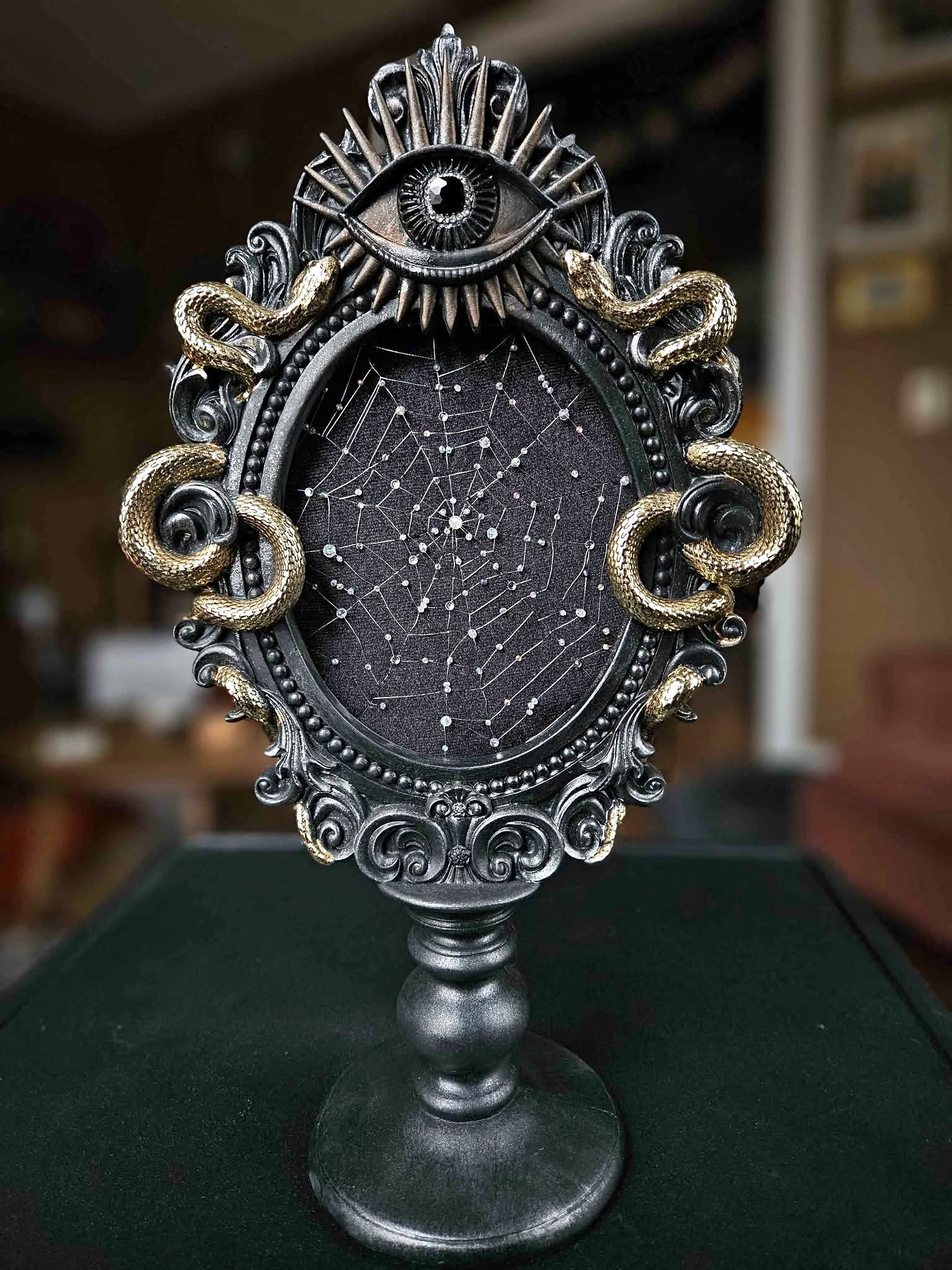 Hand Embroidered Spiderweb in Gothic Occult Style Tabletop Frame- US ...