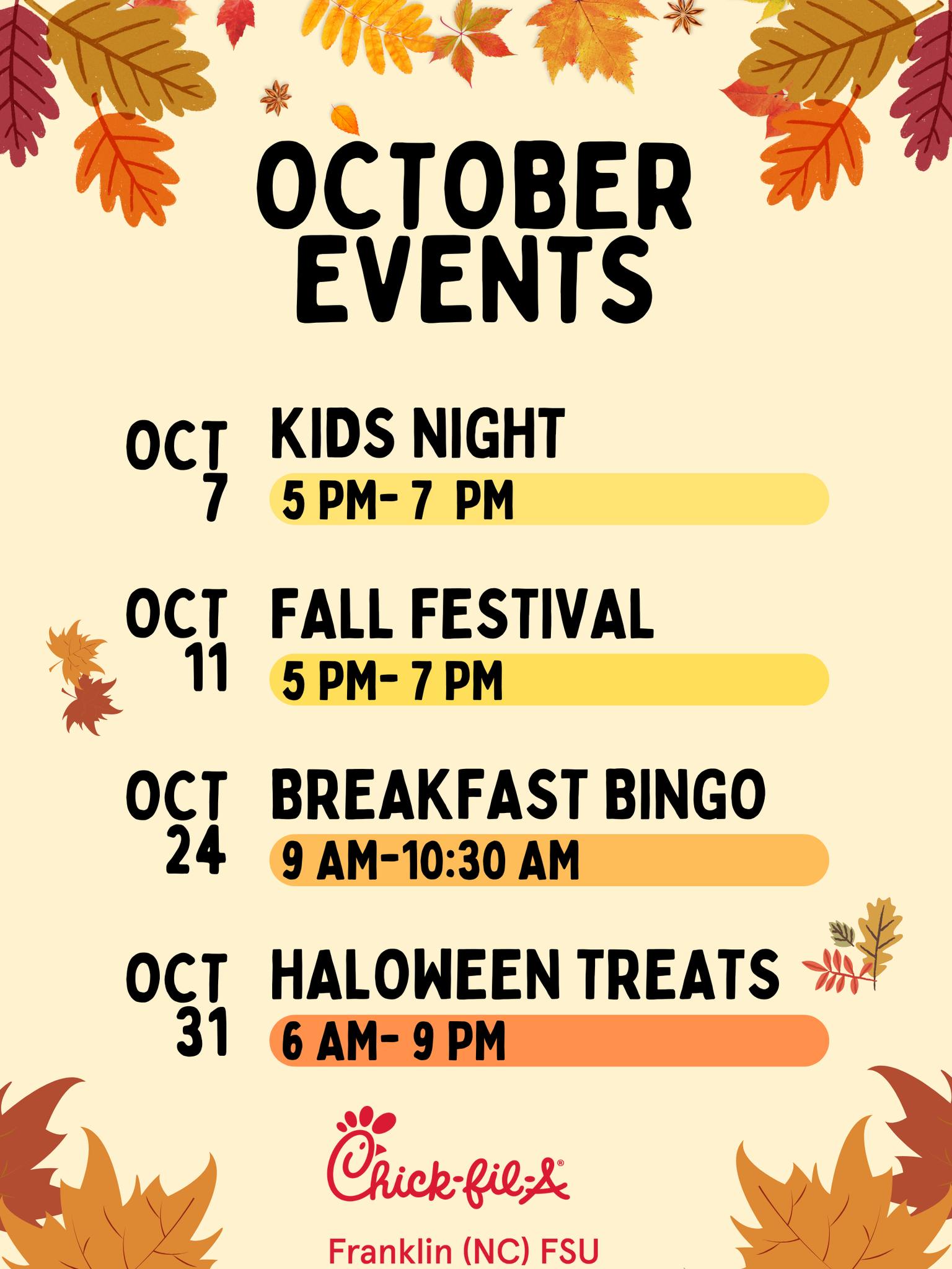 🍂 October is packed with fun at... - Chick-fil-A Franklin | Facebook