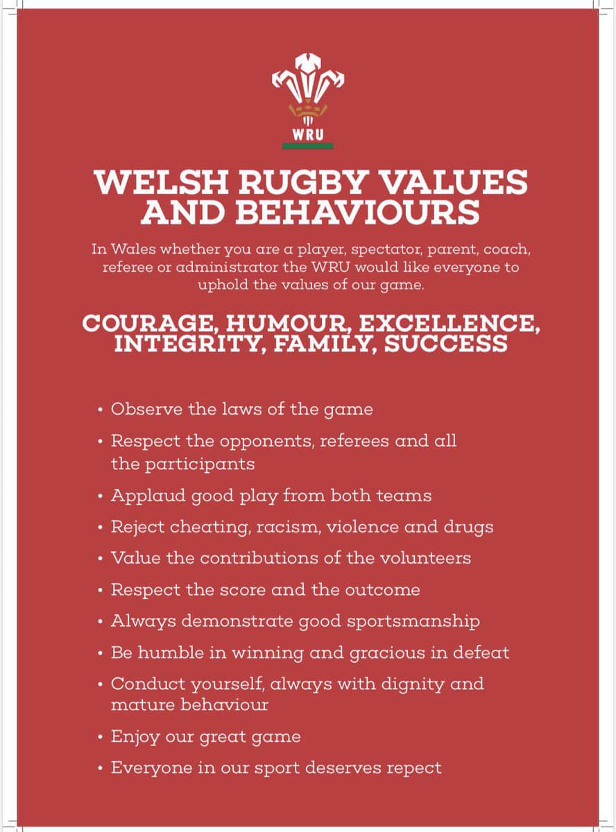 Tonna RFC - A reminder of Welsh Rugby Values from the WRU...