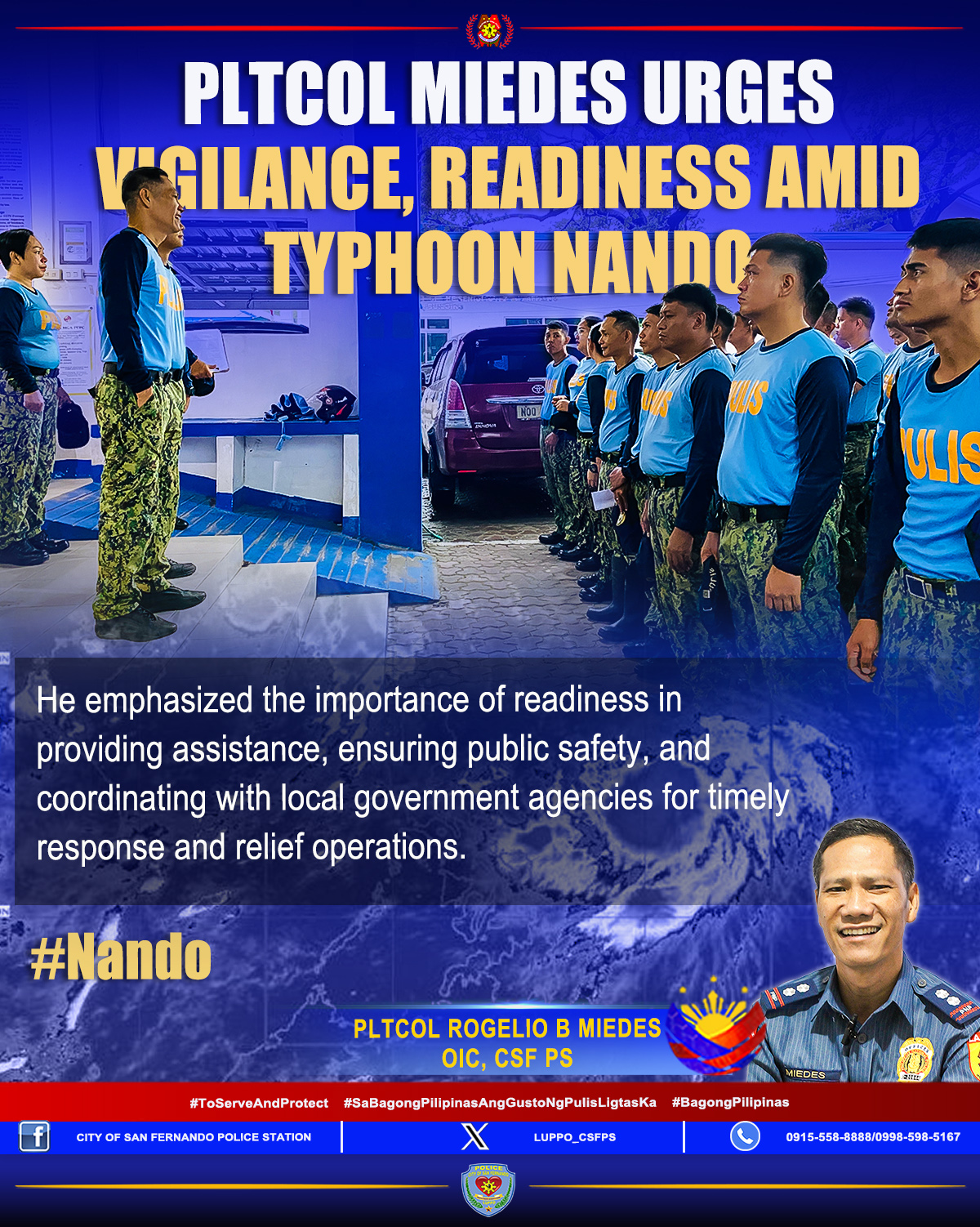 PLTCOL MIEDES URGES... - City of San Fernando Police Station | Facebook