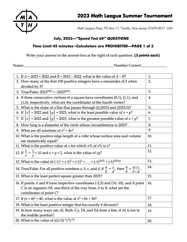 The Mathematics League Inc.