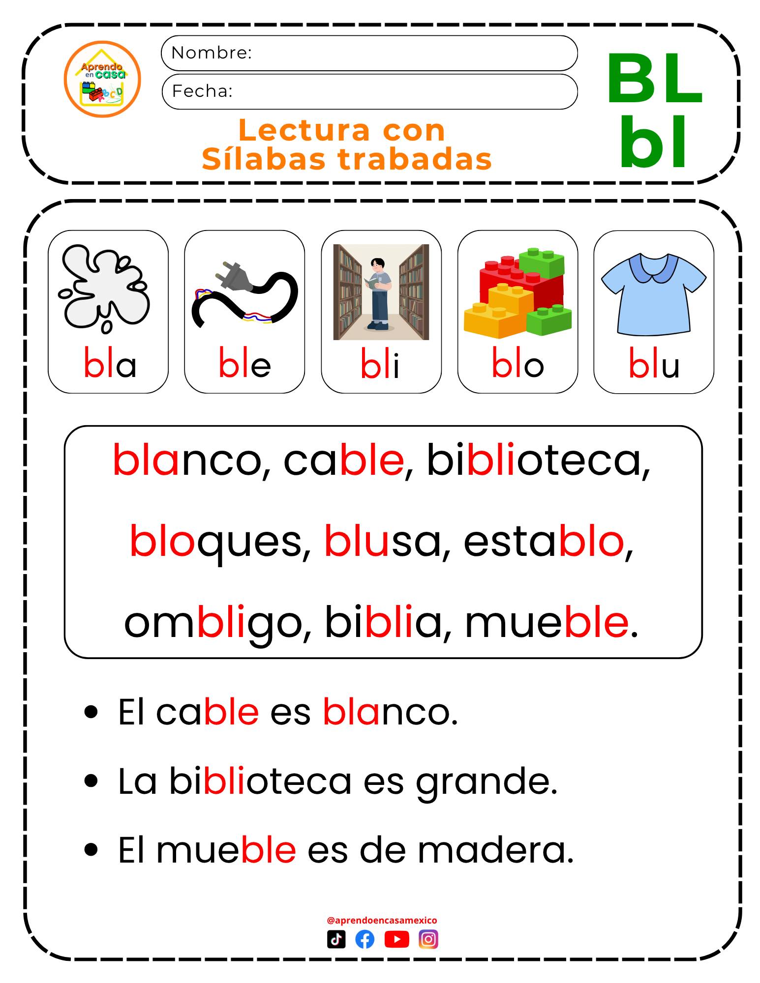 Aprendo - 🌟Lectura con sílabas trabadas "BL", para niños de primaria. # ...