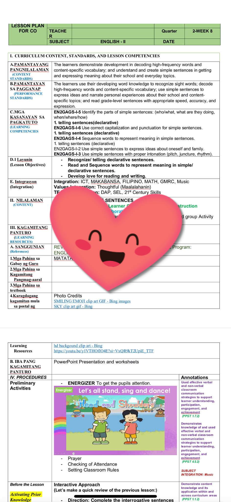 GRADE 1, 2, 3, 4, 5 and 6 MATATAG CURRICULUM | ENG2-Q2-W8 COT(MATATAG ...
