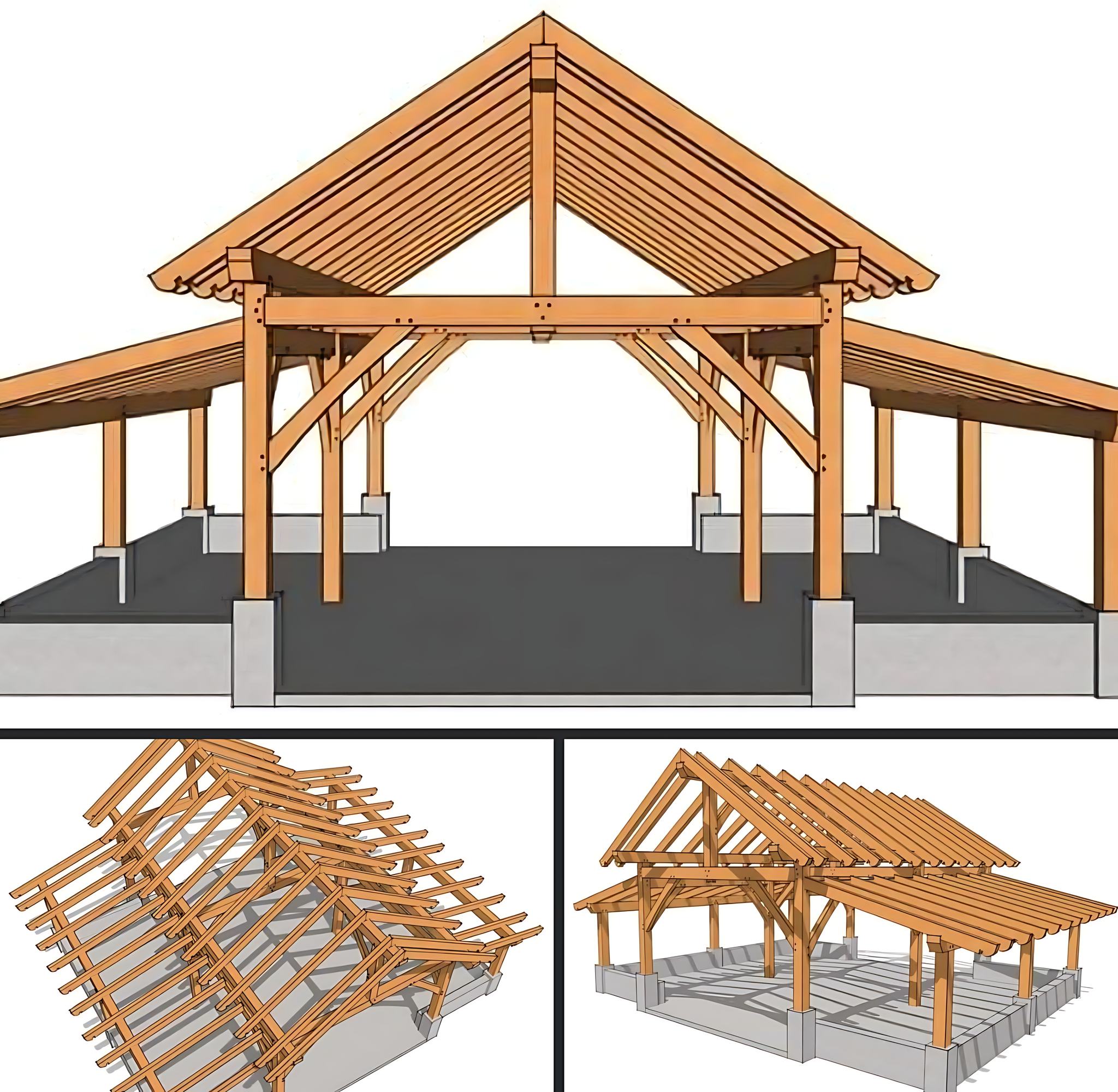 Good - The image depicts a timber frame structure, likely a pavilion ...