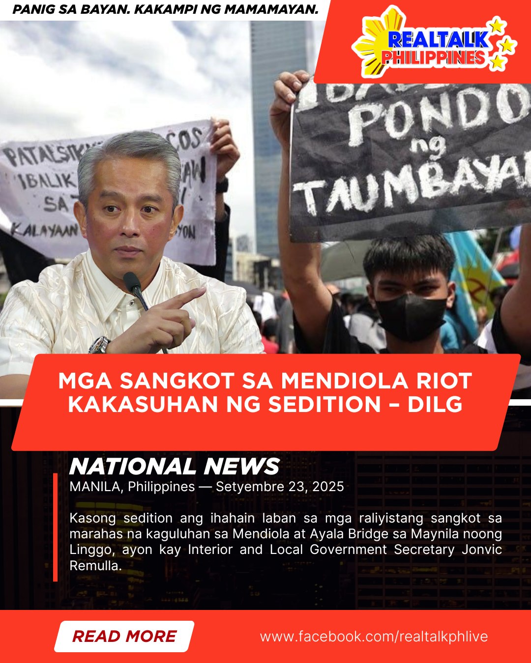 Realtalk - Mga sangkot sa Mendiola riot kakasuhan ng sedition – DILG ...