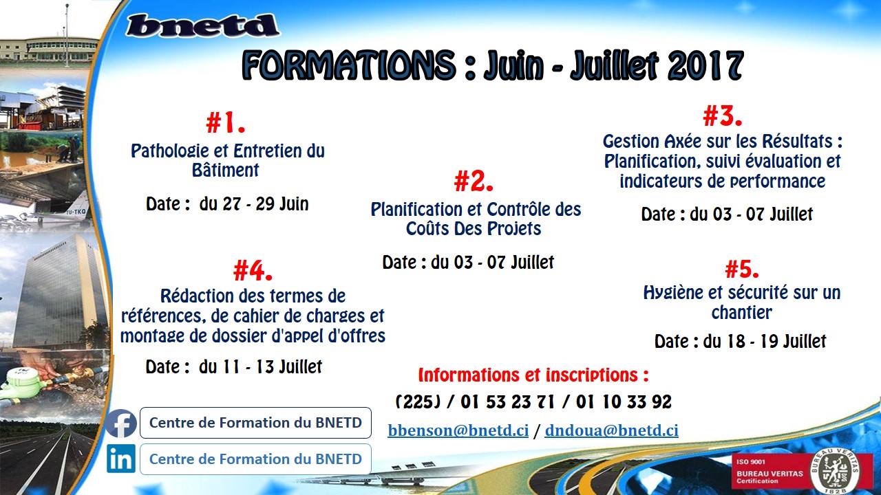 BNETD - Le Centre de Formation du BNETD organise, dans le cadre de l ...