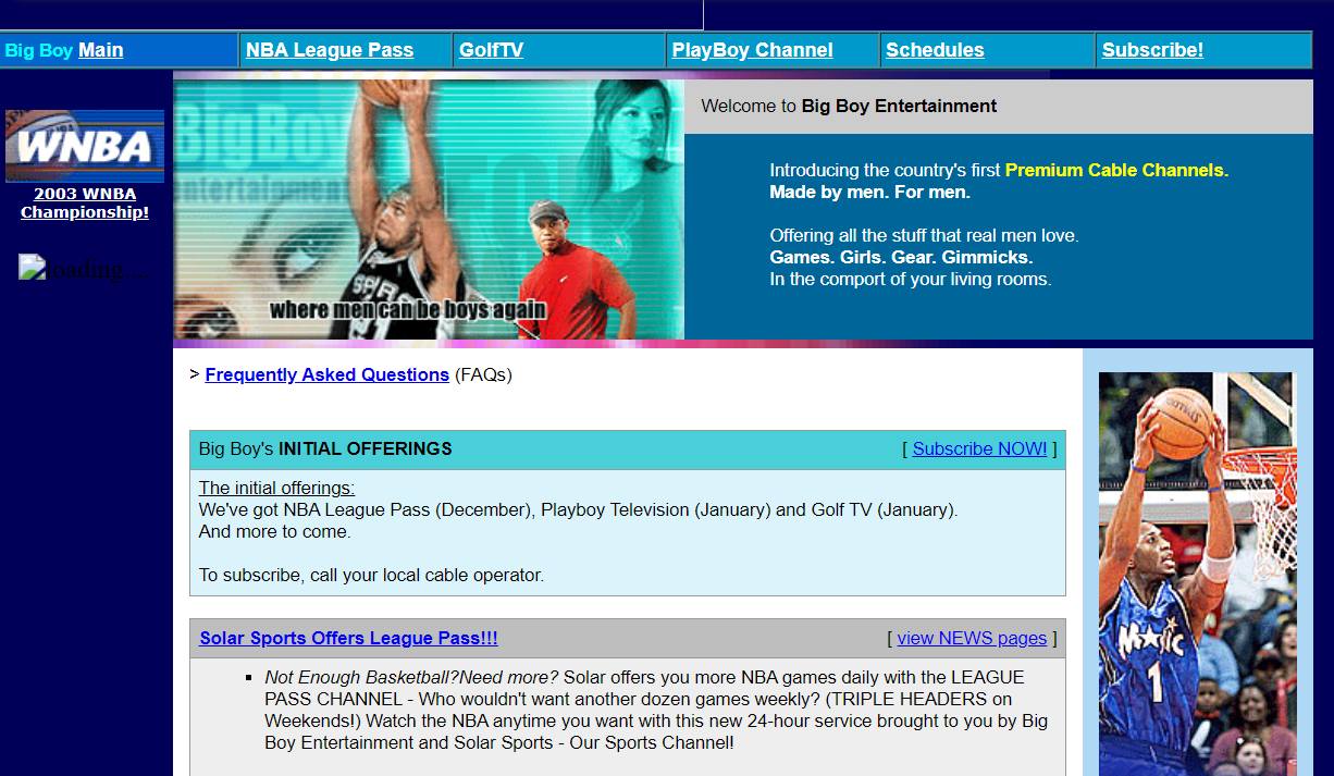 Big Boy Entertainment's archived website and channel offerings