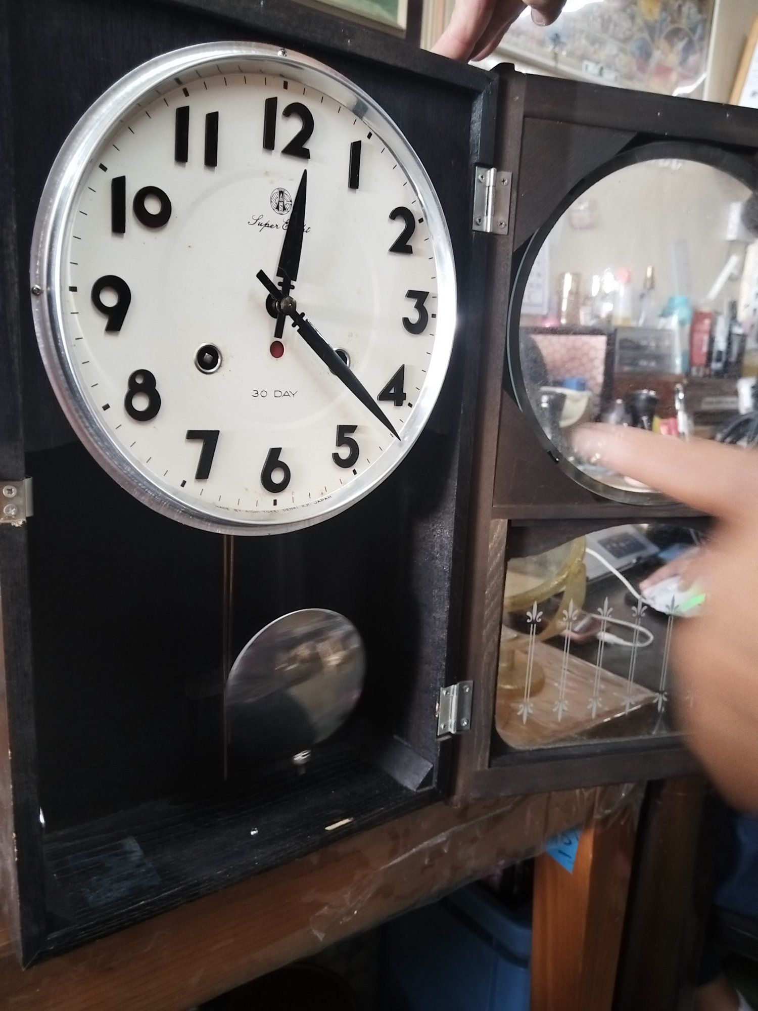 Vintage Aichi Tokei 30-day mechanical pendulum wall clock from the