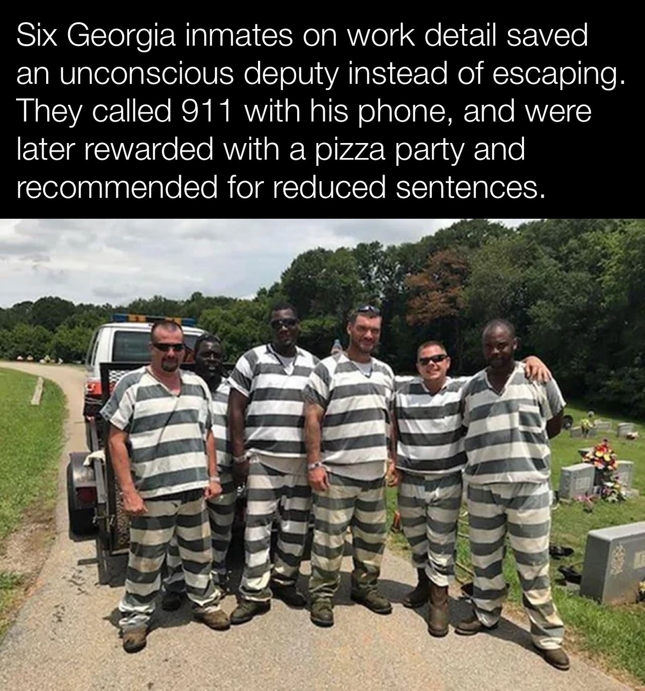 Six Georgia inmates on work detail saved an unconscious deputy