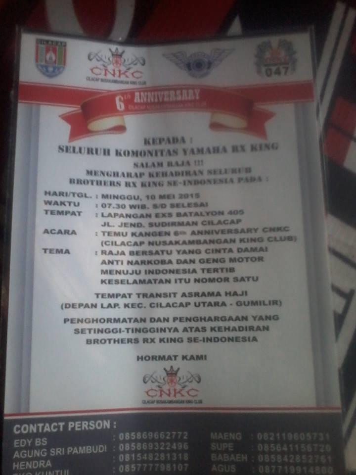 Undangan Dari Cnkc Cilacap Dan Gamkis Wates Rx King