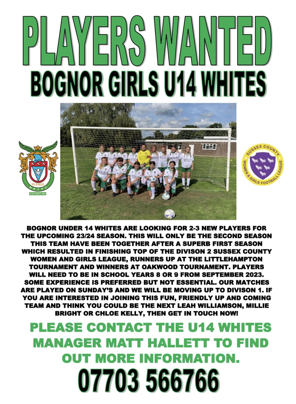 Bognor Girls U14 Whites are... - Bognor Regis Town Youth FC | Facebook