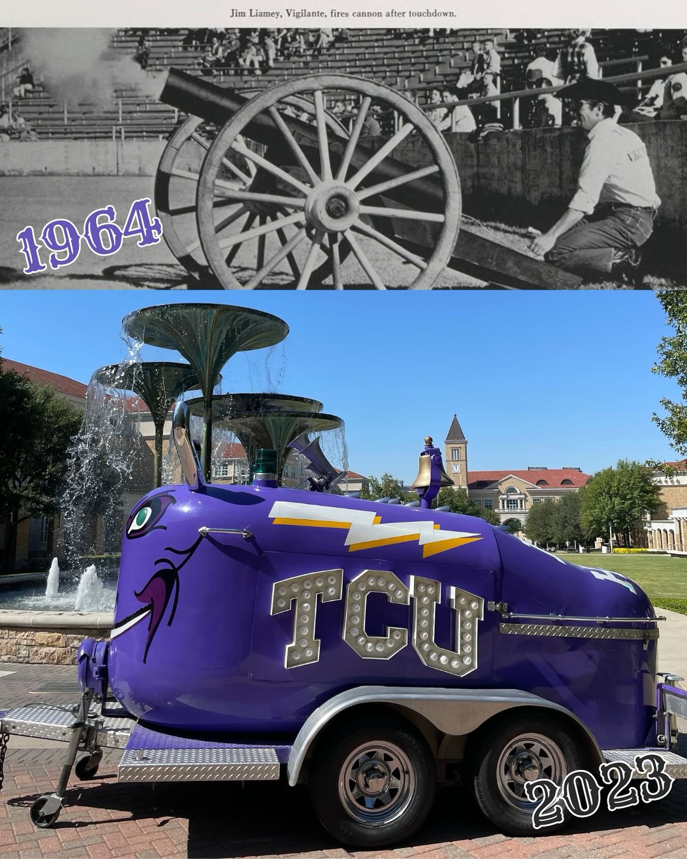 TCU - The Iconic Frog Horn🤠 1964: TCU Vigilante fires the canon after ...