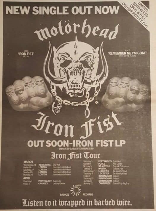 Motörhead 1982年西ドイツツアー￼ポスター On this day in 1982 the Iron Fist tour increased its devil's grip