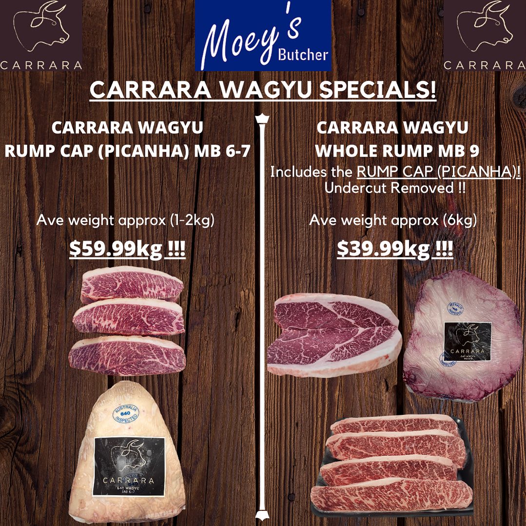 Moey's Butcher - 🚨 CARRARA WHOLE WAGYU RUMP MB 9 (INCLUDES... | Facebook