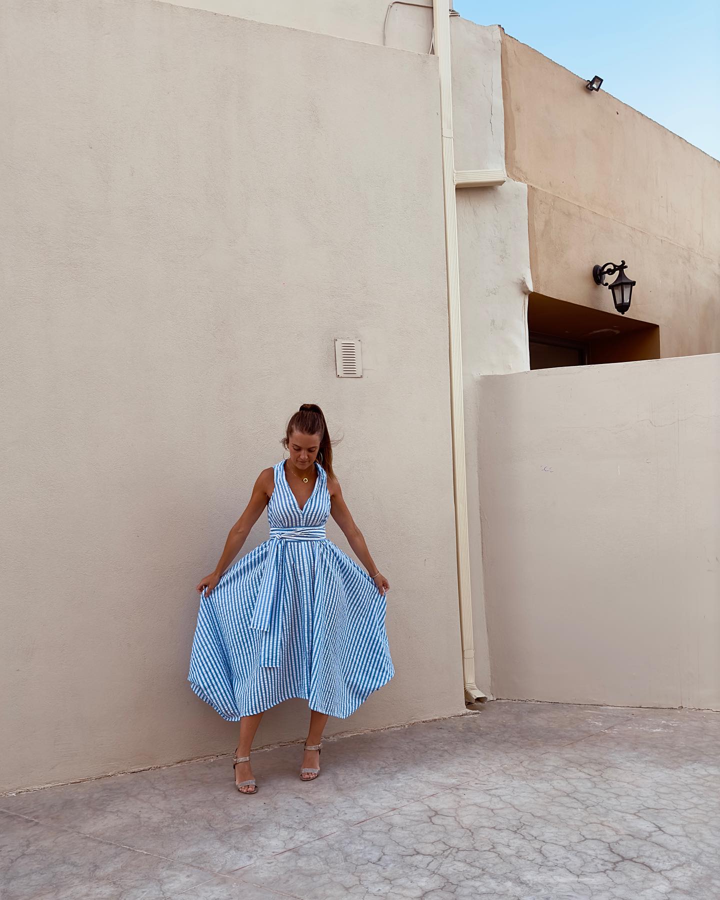 blue and white mamma mia dress Mama inspired Greek style open back cocktail dress All Season Select your size:EU 42 - US 9 Mamma Mia inspired blue