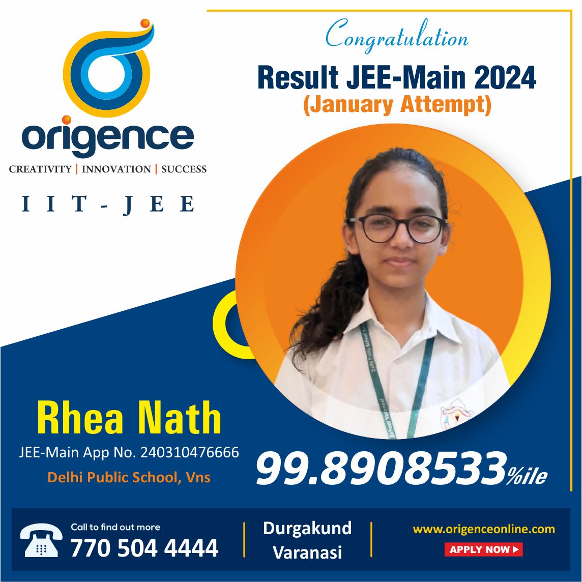 ORIGENCE - Congratulations, Rhea Nath who gets 99.8908533 percentile in ...