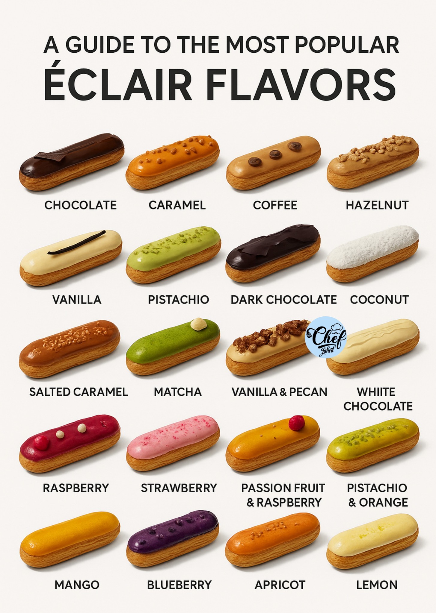 Chef Jahed - A GUIDE TO THE MOST POPULAR ÉCLAIR FLAVORS... | Facebook