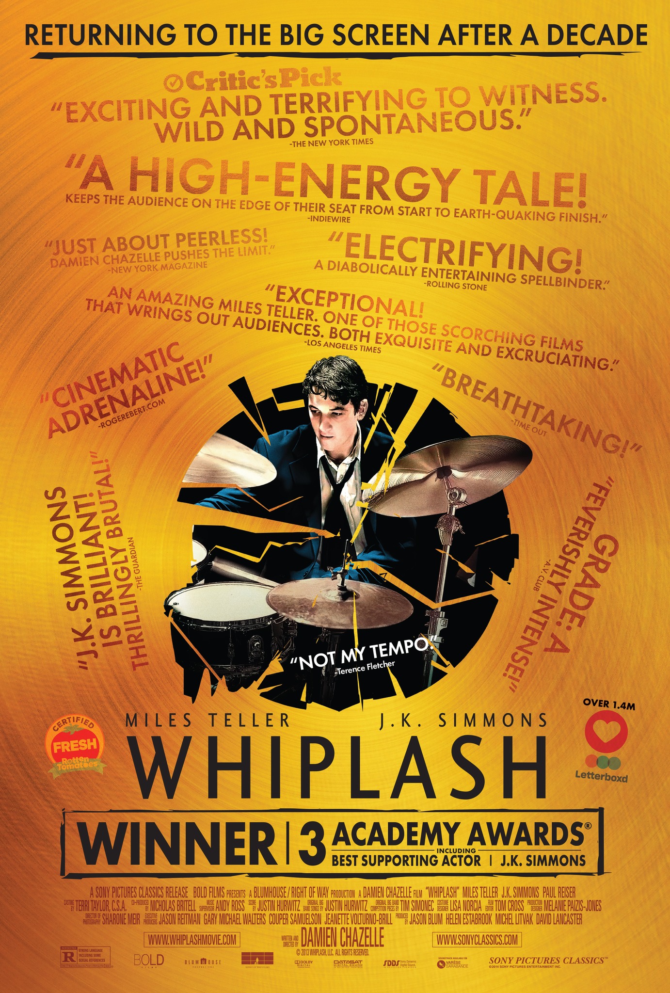 Damien Chazelle's #Whiplash is re-releasing in theaters to